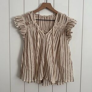 Ulla Johnson Flutter Sleeve Striped Shimmer Top